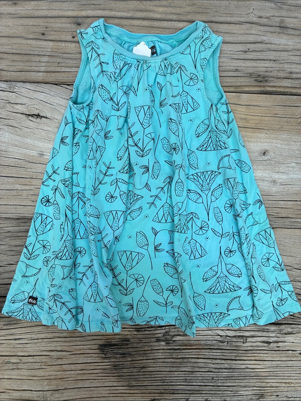 Tea Collection Girls Teal Floral Print Sleeveless Cotton Dress Size 4